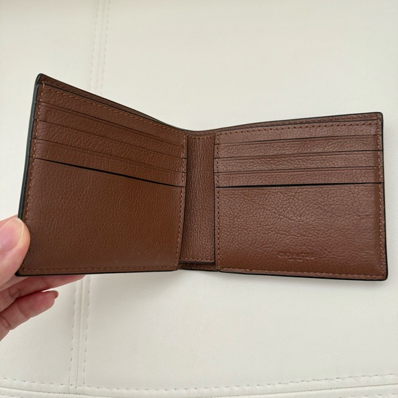 SOLD❗️COACH Men Bifold Leather Wallet Brown Blue Varsity Striped - Picture 3 of 5